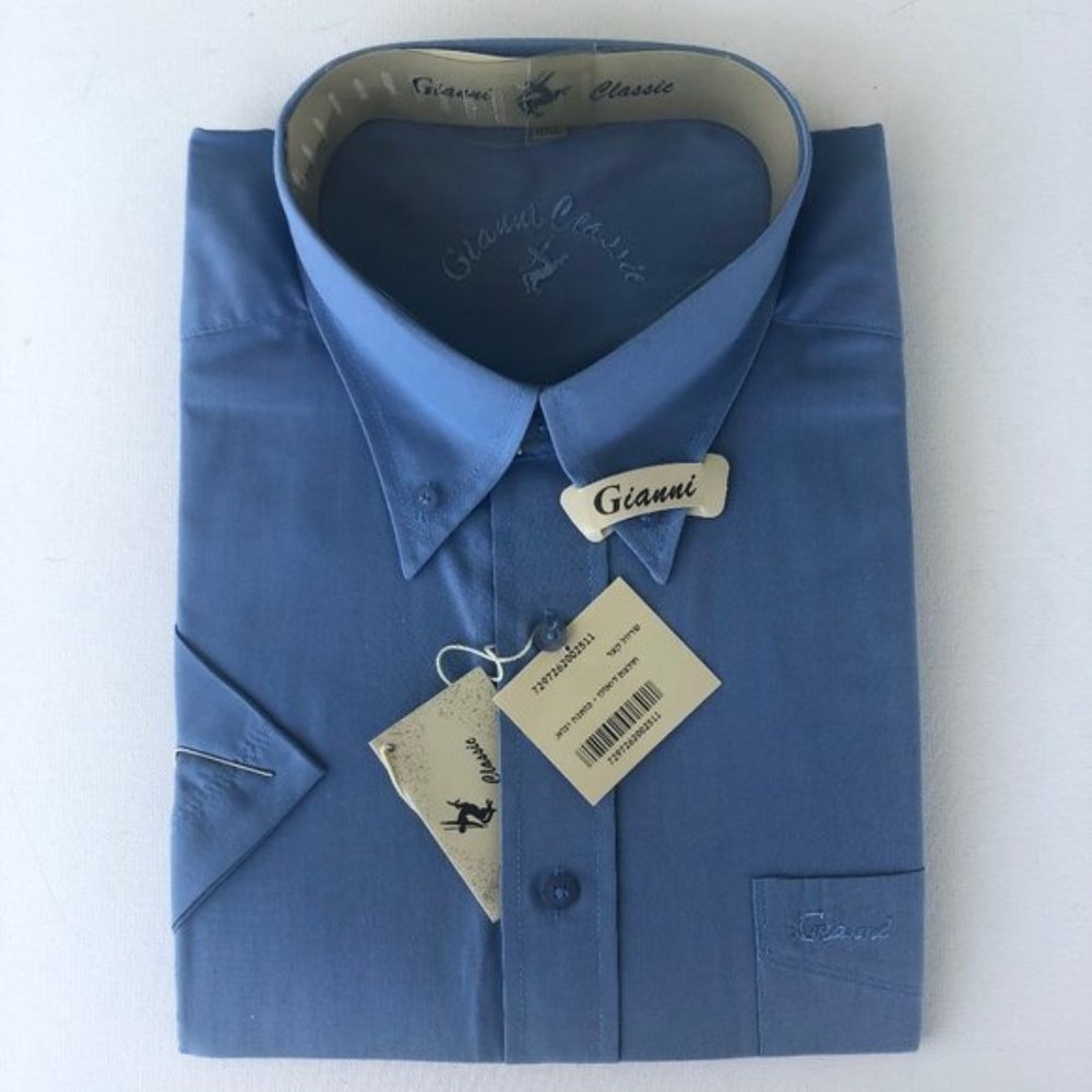 Gianni Blue Men's Shirt Button-Down Short Sleeve XXL